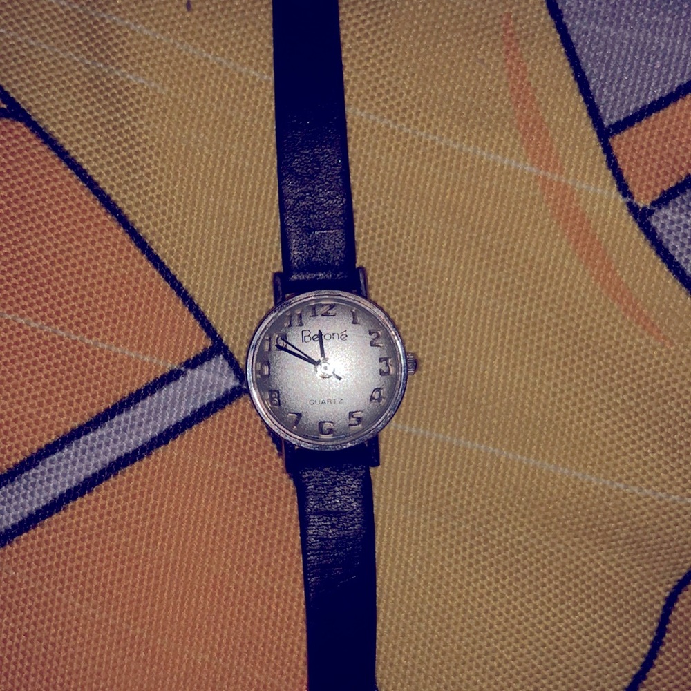 Ladies bubble dial watch with numbers black strap